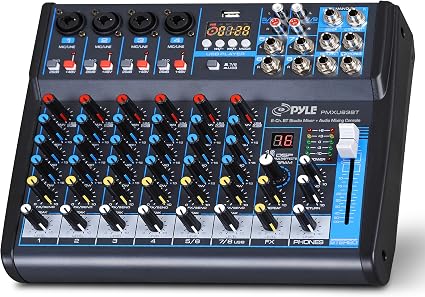 Pyle 8 Channel DJ Audio Mixer, Bluetooth, DSP FX, USB, Audio Interface | +48V Phantom Power, 16Bit DSP Processor, USB-A MP3 Player