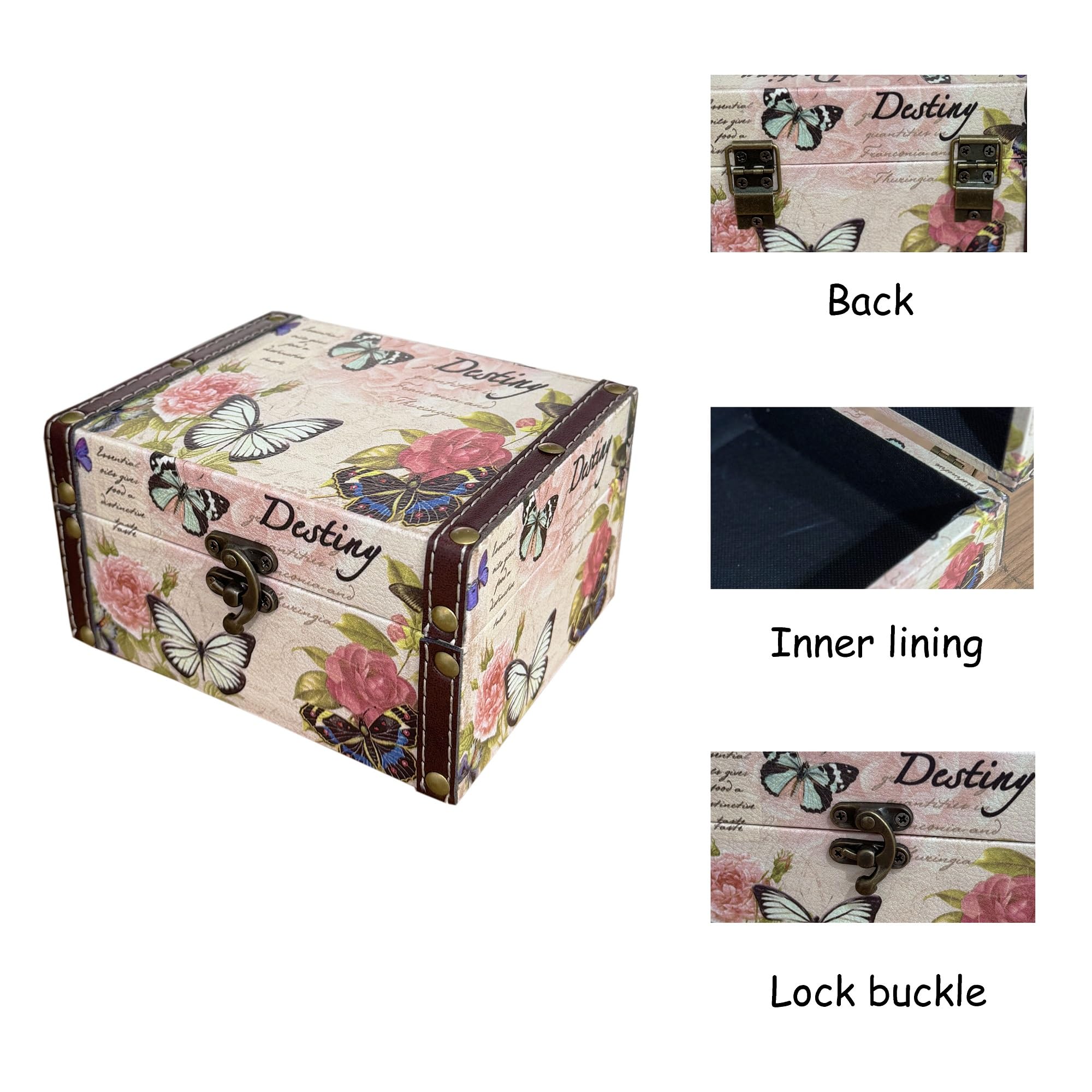 Joyero de mariposa rosa caja decorativa de almacenamiento para joyas, baratijas, fotos, caja de madera del tesoro para mujeres y niñas, regalos caja de recuerdo decorativa para decoración del 4