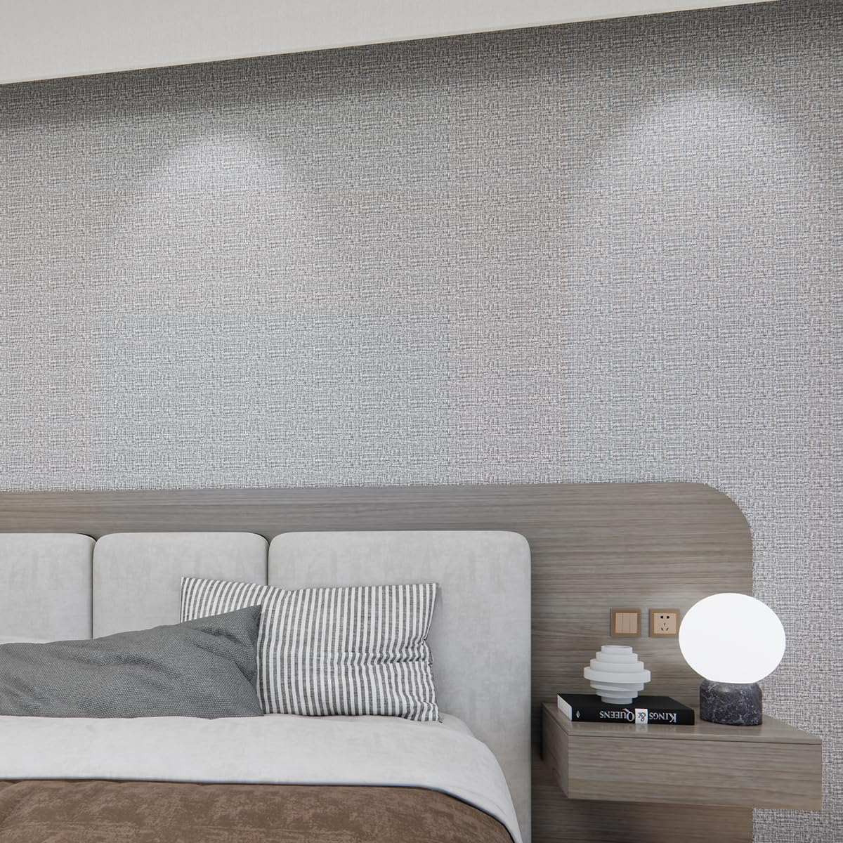 mamonhome Linen Textured PVC Peel and Stick Wallpaper, 24in