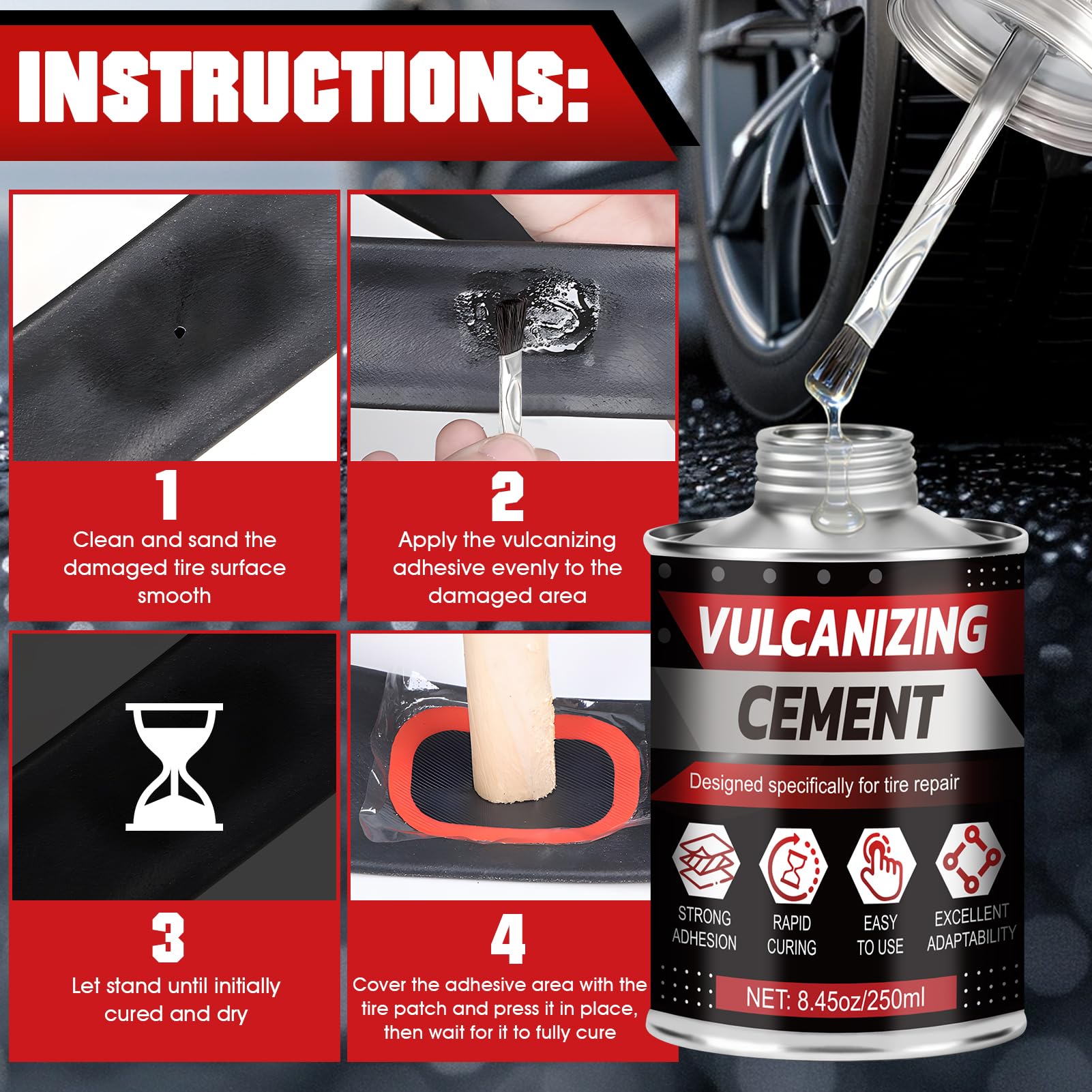Mastice per Riparazione Pneumatici 250ml, Ripara Gomme Auto Resistente, per Forature Auto Biciclette Camion