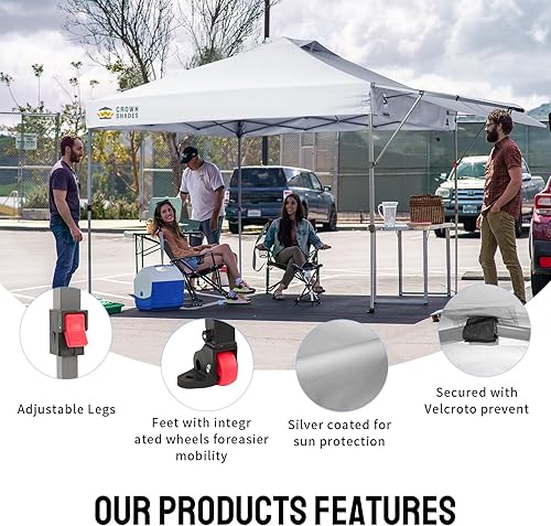 Miniatura 6 de CROWN SHADES Tienda de campaña desplegable de 10 x 10 pies con bloqueo central, toldo comercial instantáneo con tela revestida de plata 150D,