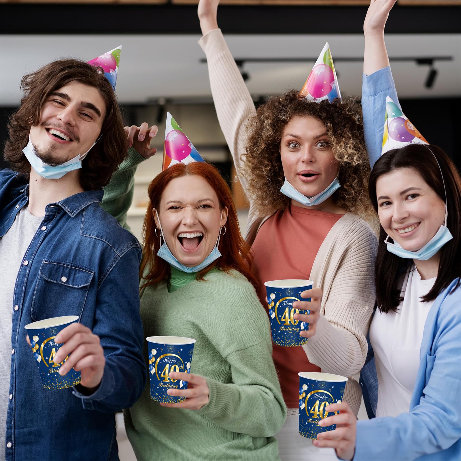 16 Pezzi Bicchieri di Carta per 40° Compleanno Blu Oro, 40 Anni Bicchieri per Feste,9oz/250ml Tazze Ecologici Carta di Usa e Getta,Decorazioni Festa Compleanno -16 Ospiti