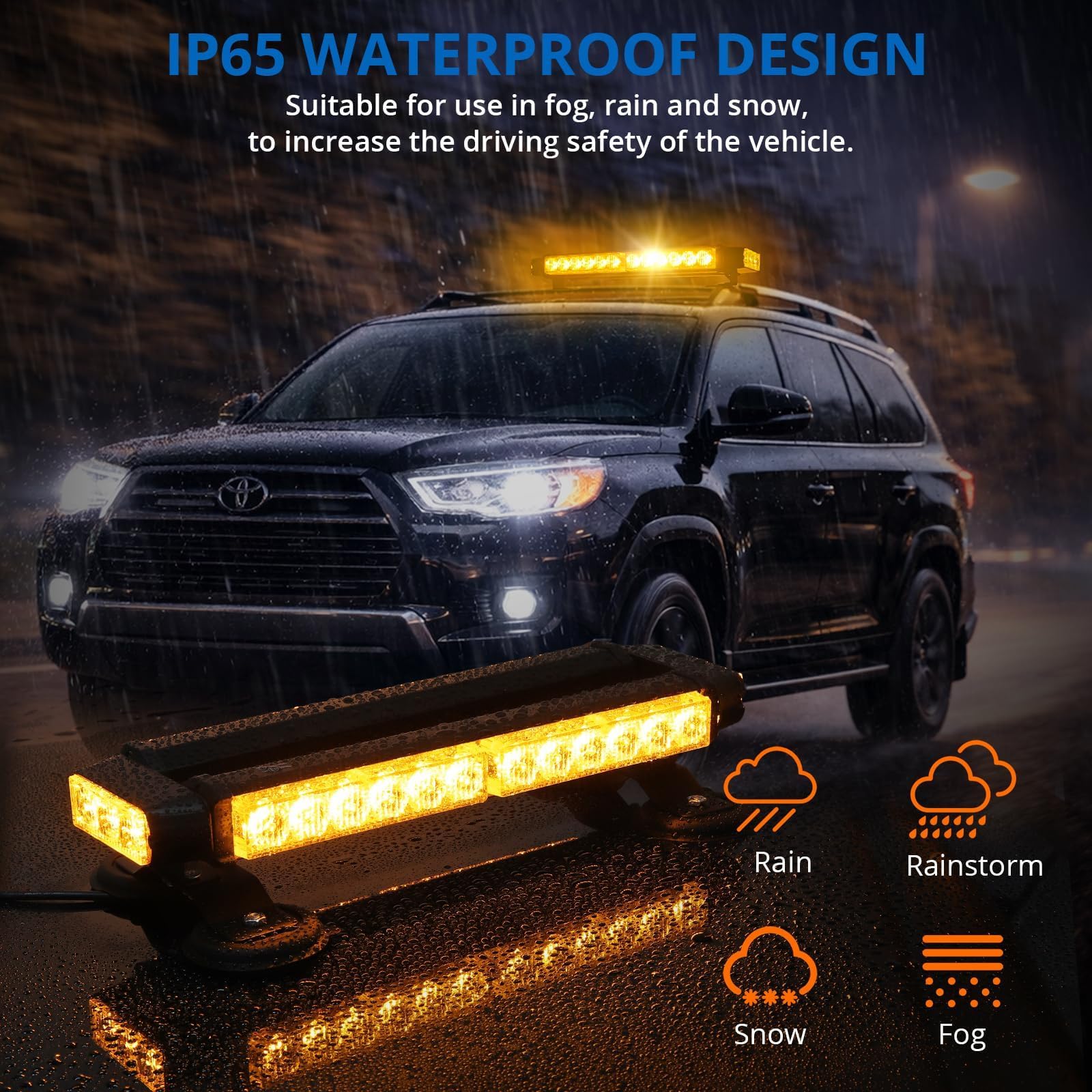 30LED migające światła awaryjne z czarnym metalowym uchwytem, magnetyczny pasek LED z kablem 5 m, 12/24 V, IP65 i 7 trybami pamięci, uniwersalny do ciężarówek, traktorów przyczep kempingowych