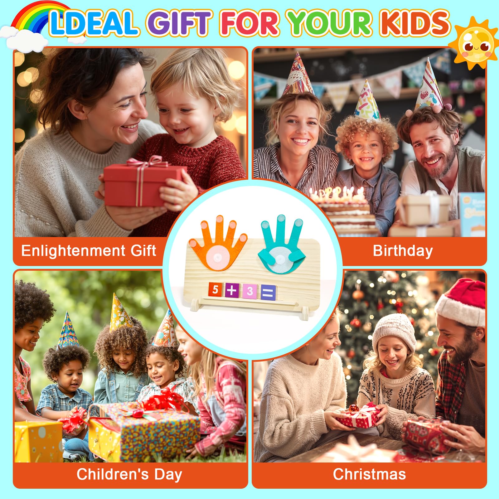 Montessori - Juguetes de aprendizaje para niños, 2 en 1 para conteo de dedos y tabla de rastreo de números, bloques de números coloridos, juguetes educativos de matemáticas Montessori para niños de 3