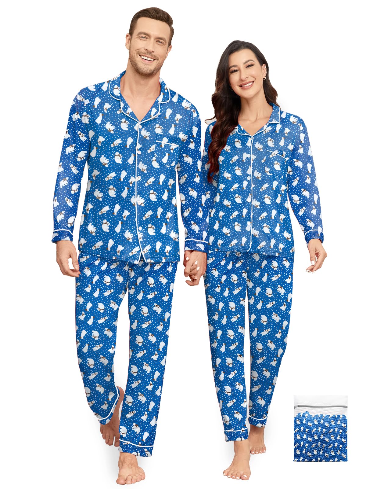 Pijamas de Navidad a juego para parejas, conjunto de pijama modal de manga larga con botones, ropa de dormir suave, ropa de descanso S-XXXL