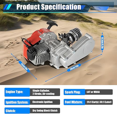 Miniatura 3 de Motor de motor de 2 tiempos de 49 cc, mini motor de carreras refrigerado por aire para bicicleta de bolsillo, mini motocross, ATV, scooter, motor de