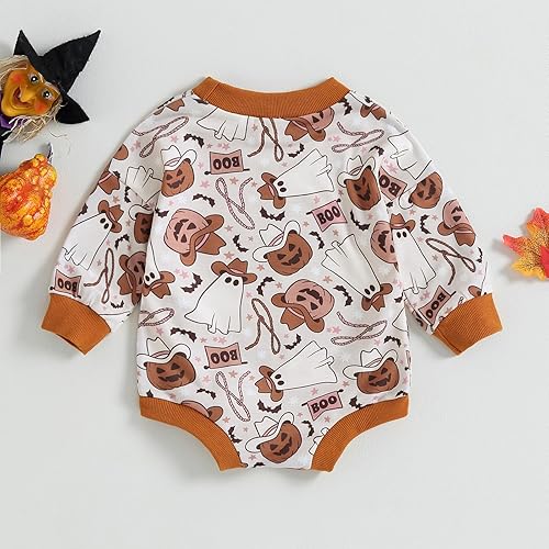 Miniatura 7 de Adobabirl Traje de Halloween para bebé, sudadera de fantasma, calabaza, mameluco, suéter de gran tamaño, lindo para otoño e invierno