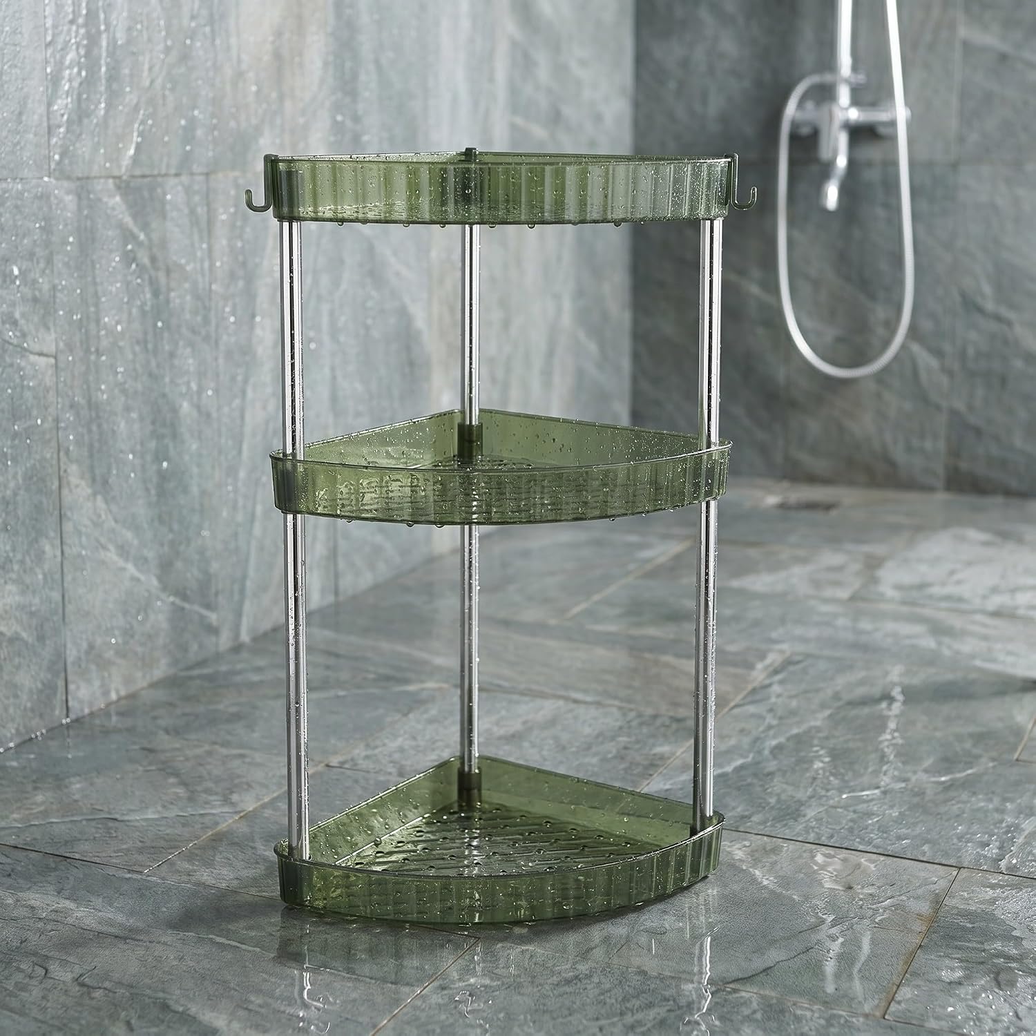 Toddmomy 1 Set Bathroom Triangle Shelf Rack, 3-Tier Freestanding Storage Organizer for Restroom, Corner Counter Storage for Shower Bathroom Dresser