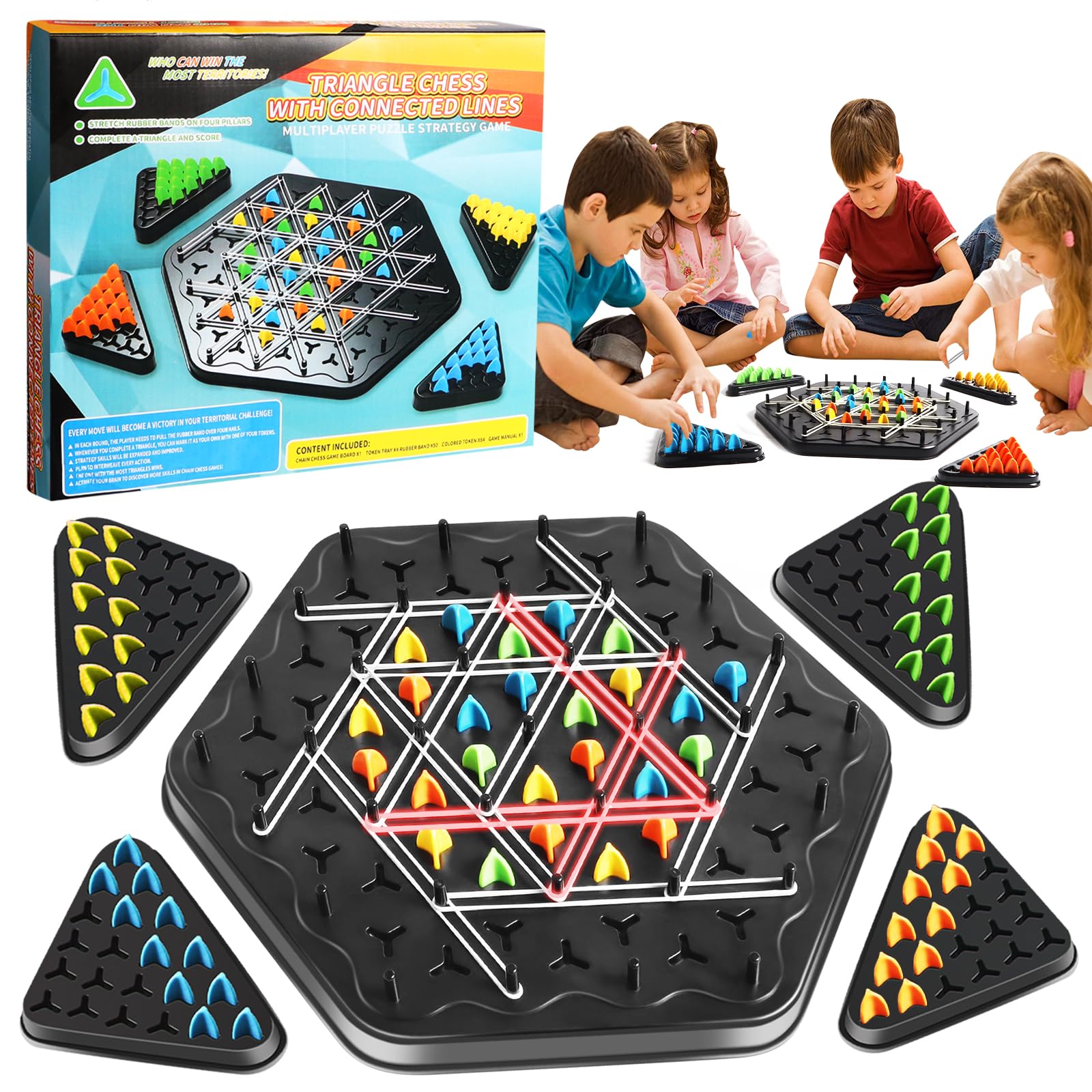 Jeu Elastique,Jeu De Triangle en Chaîne d'échecs en Chaîne Triangulaire De Tactique De Table Stratégie pour Enfant et Adultes fête de Famille Jeu Elastique,Jeu De Triangle en Chaîne d'échecs en Chaîne Triangulaire De Tactique De Table Stratégie pour Enfant et Adultes fête de Famille
