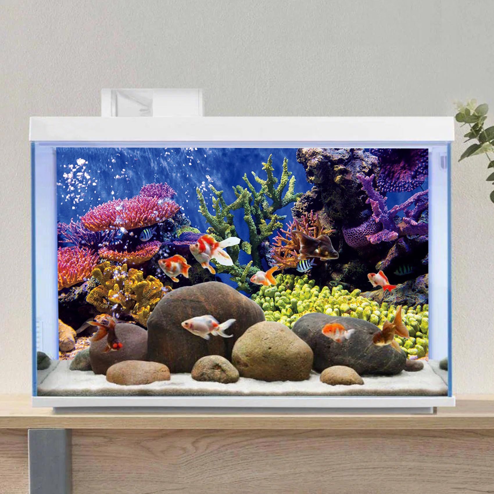 76x46cm Fondo de decoración de Acuario de Vinilo Duradero, telón de Fondo de póster de Tanque de Peces Submarino de Peces Tropicales de Coral - 5