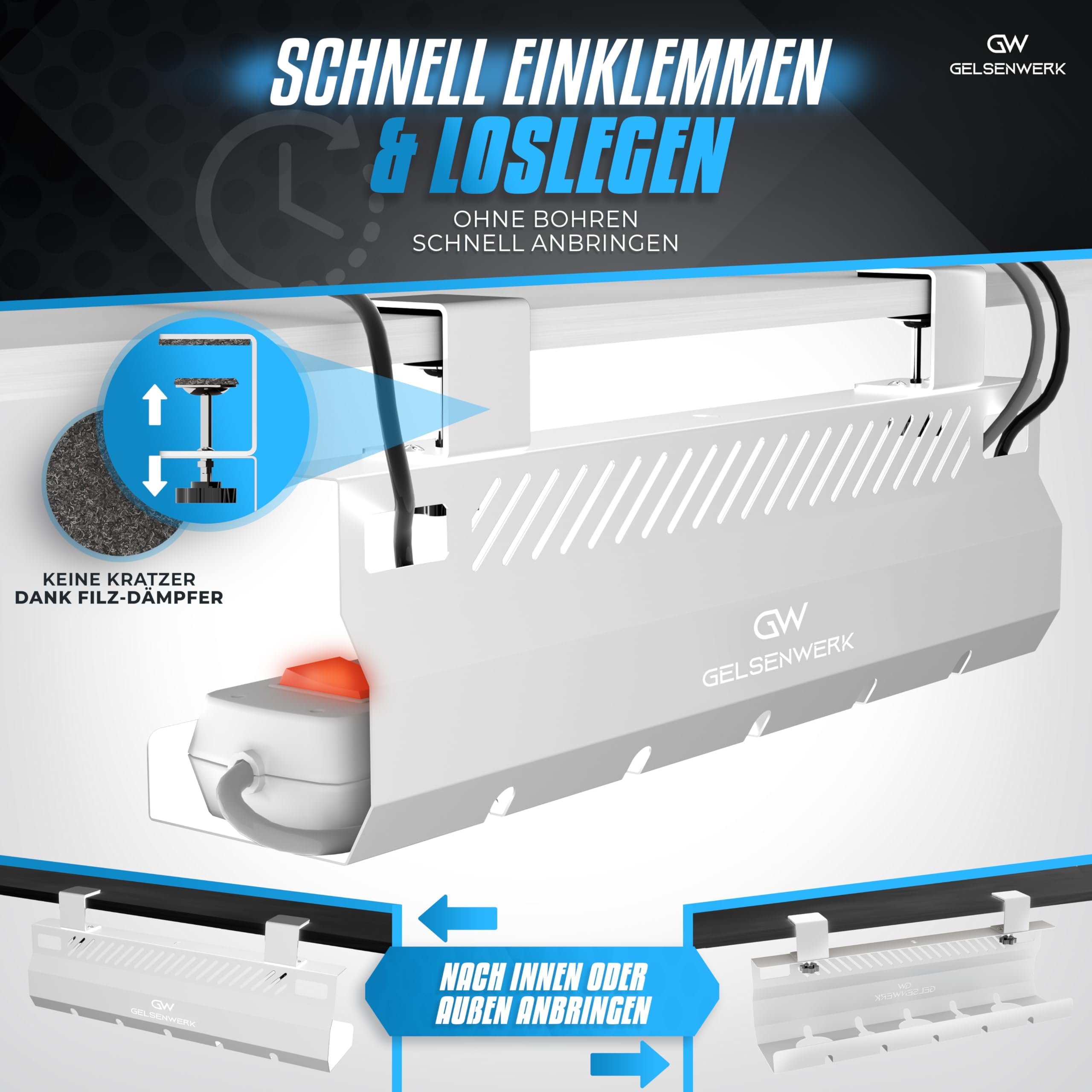 Kabelkanal Schreibtisch Weiß 2er Set – Kabelmanagement Metall Kabelwanne ohne Bohren Kabel Organizer
