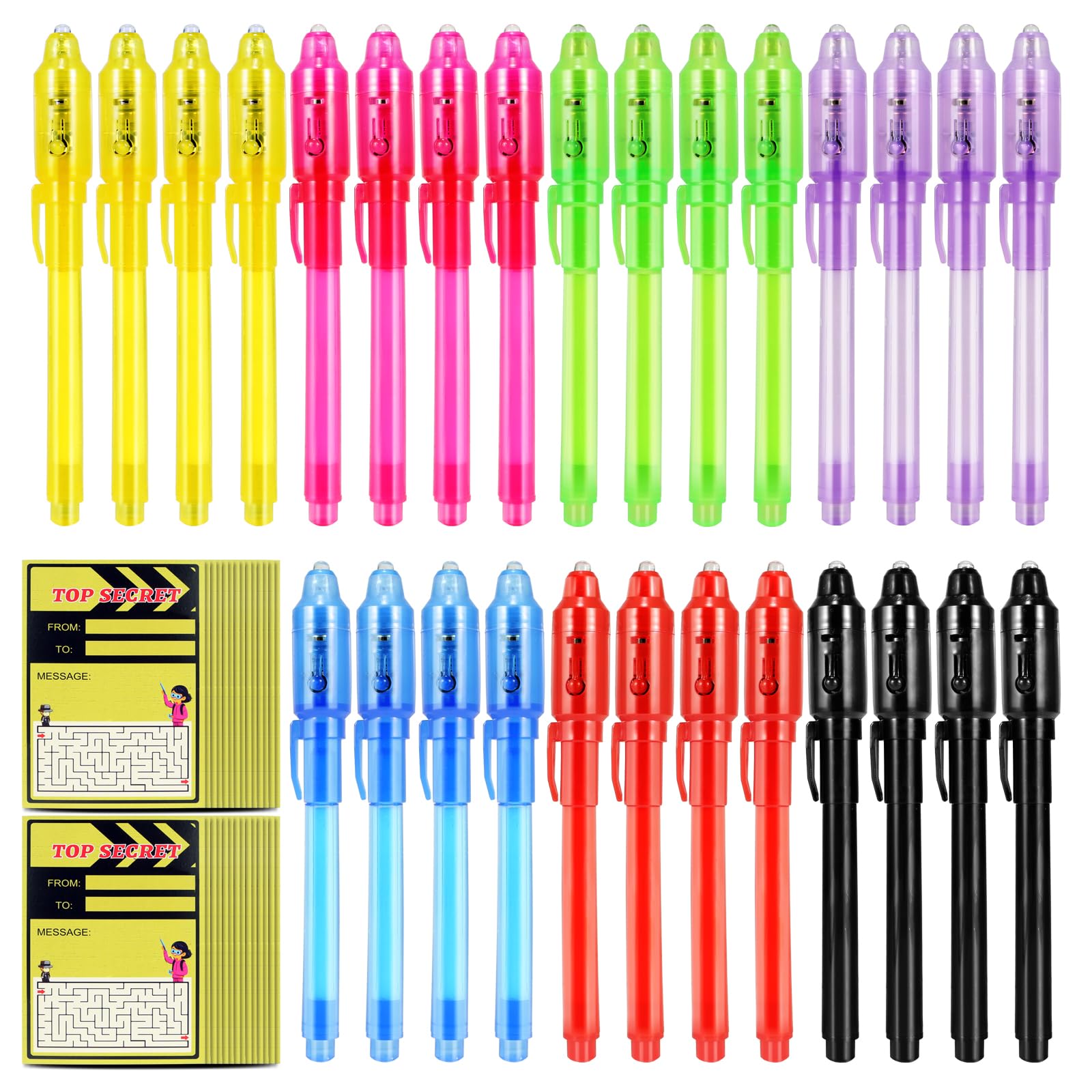 28 Pcs Invisible Ink Pens with UV light for kids, Word Search & Maze Activities Cards Included, Education & Party Favors, End of School Year Gift, Birthday,Halloween, Christmas, Goodie bag stuffers