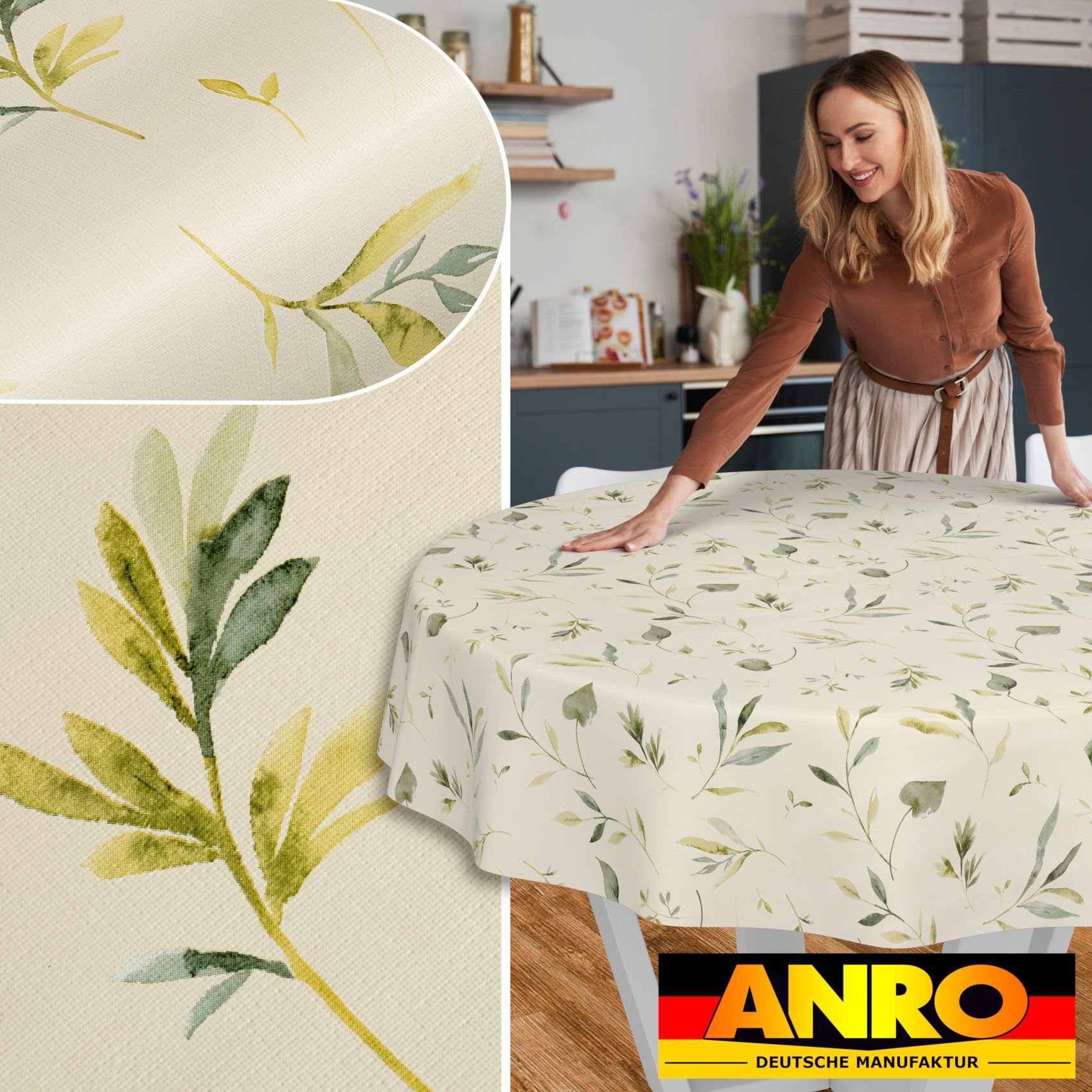 ANRO Mantel de hule lavable, para jardín, impermeable, redondo, 140 cm, borde de corte, diseño floral canadiense