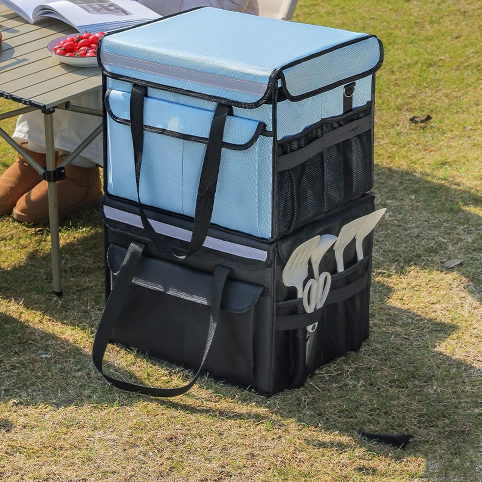Bolsa Isotérmica Plegable para Reparto De Comida Fría Y Caliente, con Compartimento Ajustable. Ideal para Restaurantes, Senderismo, Picnics Al Aire Libre, Etc.,62L,Black