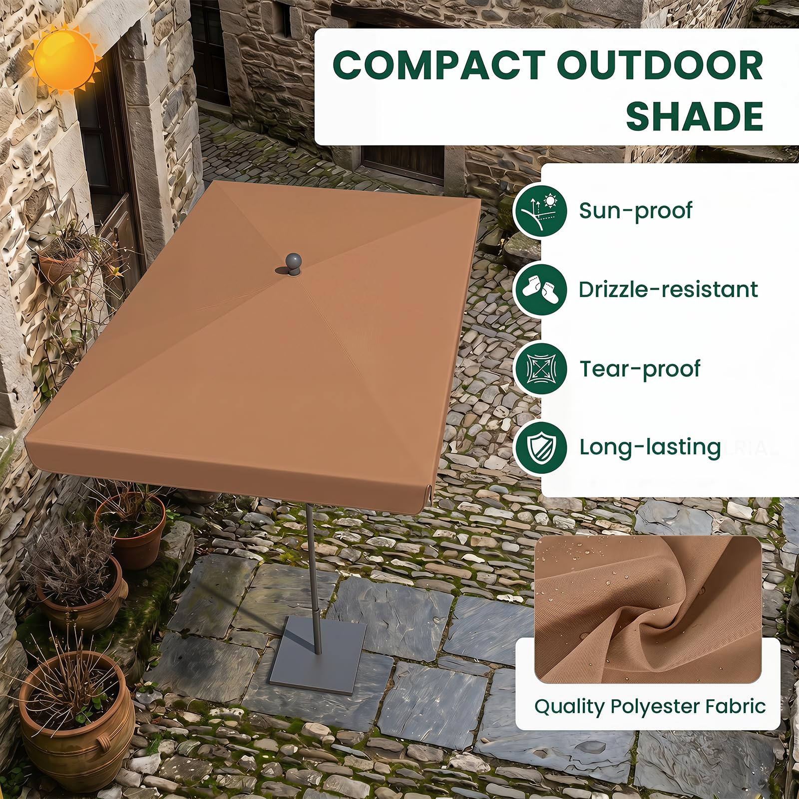 KOMFOTTEU Parasol Jardin Exterier, 2x1,3M, Sac Transport, 2,4m(H)
