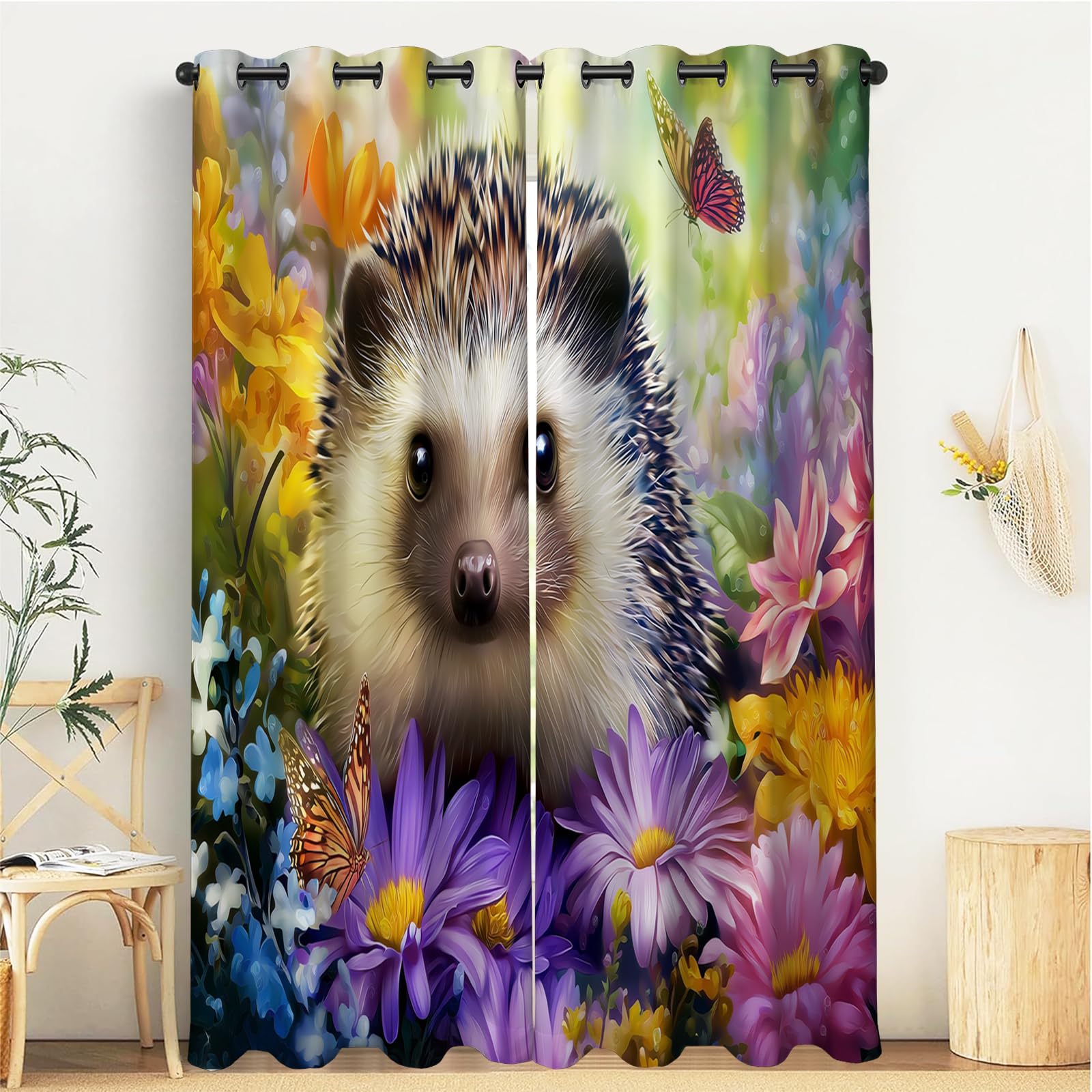 Isolanti Per Camera Da Letto Stampa 3D Riccio Di Fiori Colore 2 Pannelli 140X200Cm Tende Soggiorno Animali Da Giardino Decorazione Motivo Finestra Bambini Tenda Oscuranti Occhielli
