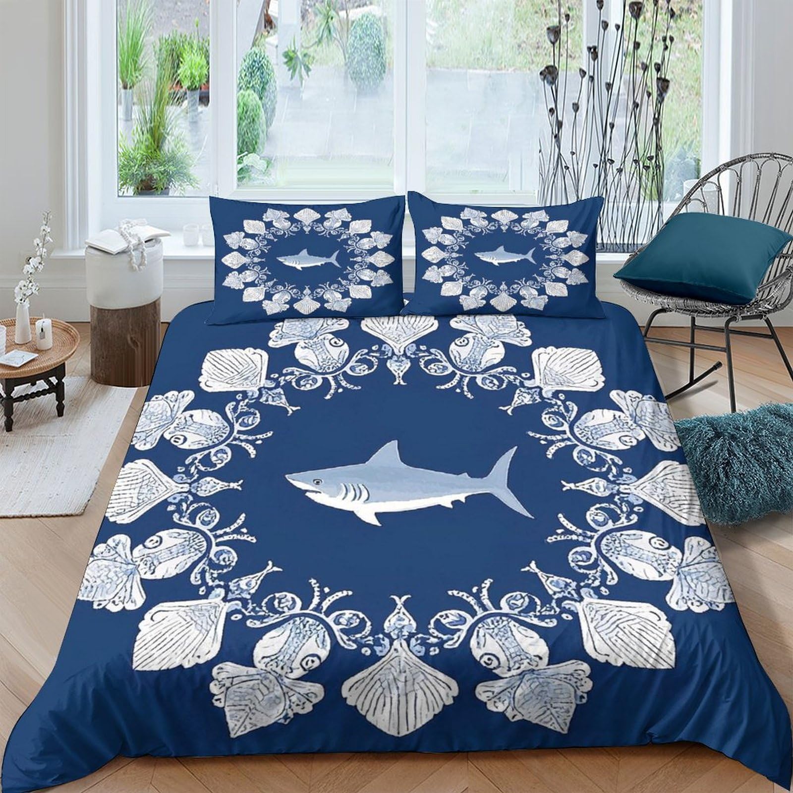 Ctjqhvkz Style-6 3D Printed Blue Shark Ocean Fitted Sheet Microfiber Soft Decorative Sea Life Mattress Cover For Bedroom Dorm Single（135X200cm）