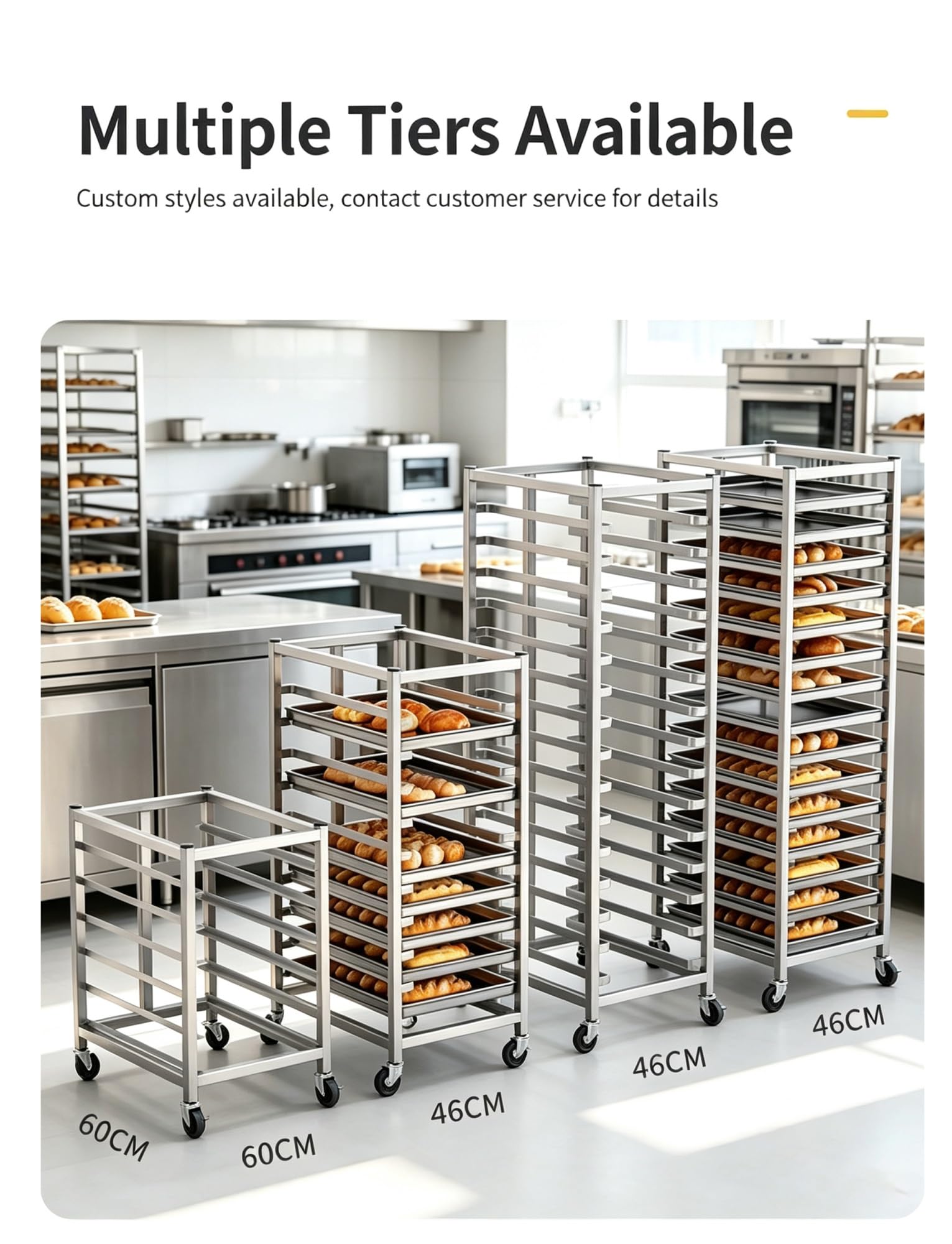 Scaffale da forno for riporre teglie in lamiera di acciaio inox su ruote | Carrello portaoggetti for teglie for panini, resistente, con rotelle(30-Layer)