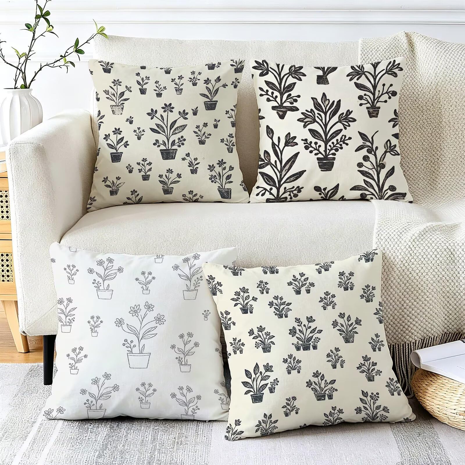 Beige Federe Cuscini Divano 75x75cm, Cuscini da Esterno Set de 4, Cod-196