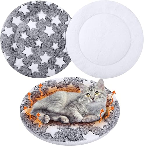VitalCozy Paquete de 2 almohadillas autocalentables para gatos, reversibles, lavables a máquina, reflejan el calor corporal, térmica, redonda, para