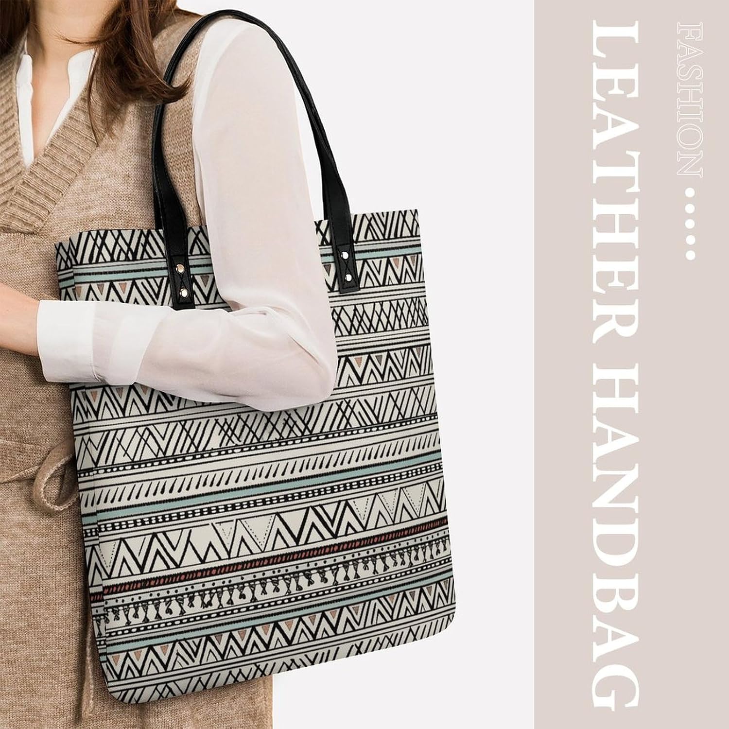 Boho Triangle Stripes Handbags Large Capacity, Tote Bag Stylish Slouchy, Shoulder Bags for Work Beach Travel And Shopping Grocery.