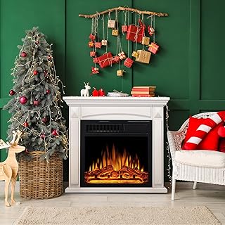 27” Electric Fireplace Mantel Freestanding Electric Fireplace, Remote Co...