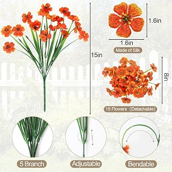 24 Bundles Artificial Flowers for Outdoor,UV Resistant No Fade Fake Plastic Faux Silk Flowers and 8 Pcs Butterflies for Indoor Outside Garden Porch Window Hanging Planters Decoration(8 Mix Color)