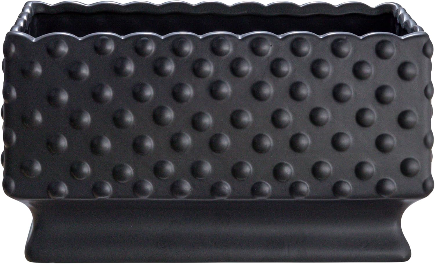 Creative Co-Op Ceramic Hobnail Planter with Scalloped Edge and Polka Dots, Black