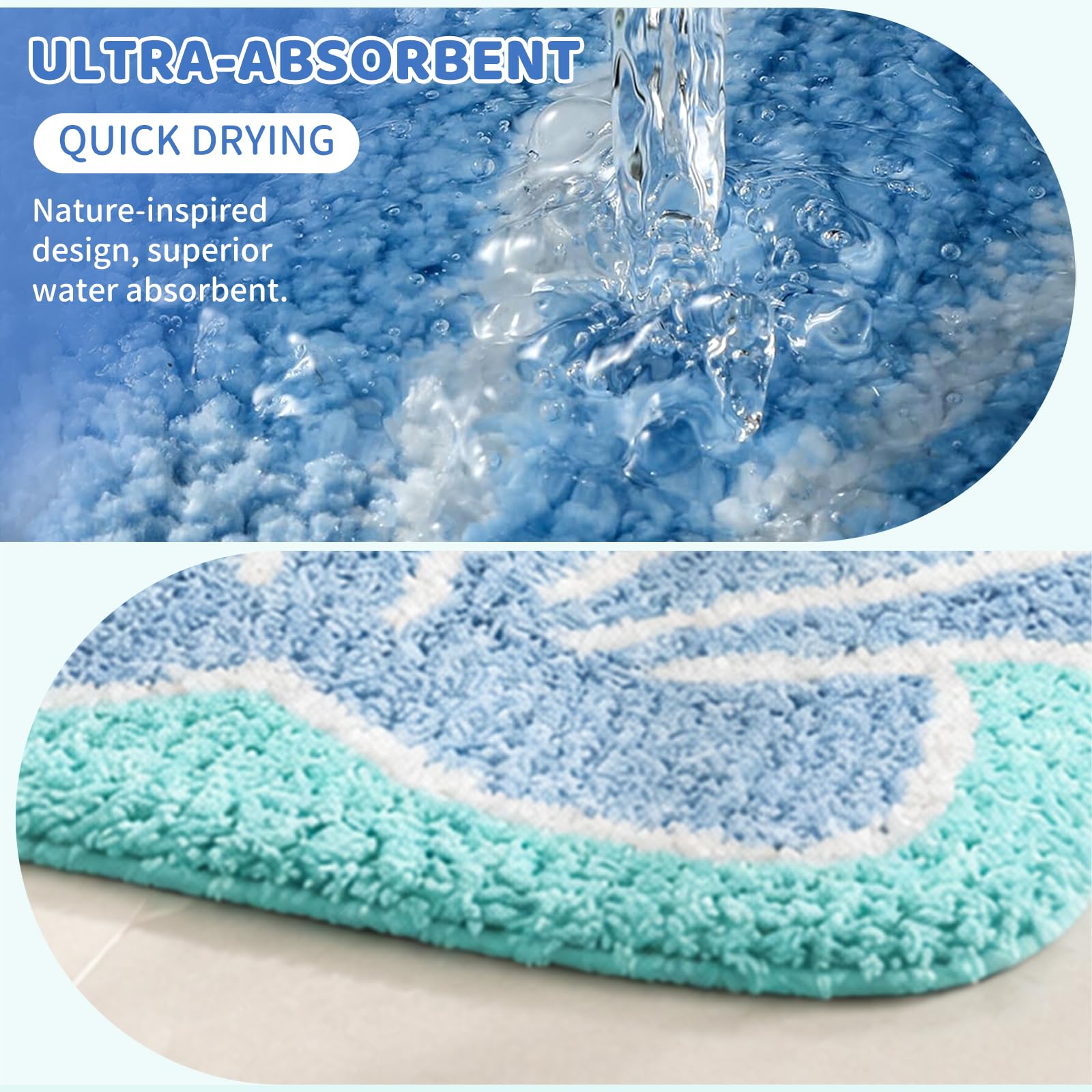 Tappeto da Bagno a Conchiglia Blu, Tappetino da Bagno Oceano e Stella Marina, Assorbente Antiscivolo Lavabile in Microfibra, Tappeto Bagno per Decorazione Marina 56x66cm