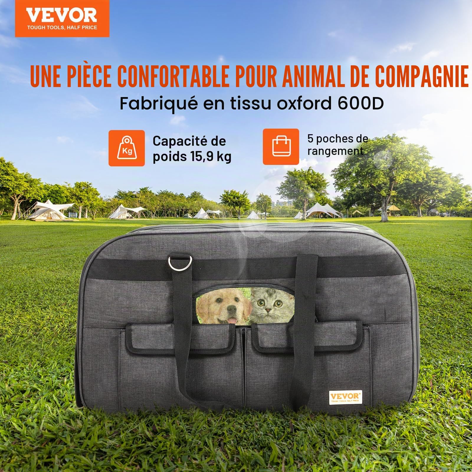 VEVOR Sac à Roulettes pour Chat Chien 15,8 kg Sac de Transport Chats Poignée Télescopique Bandoulière Gamelle Pliable Transporteur Roulant Fermeture Éclair Autobloquante pour Animaux de Compagnie Noir