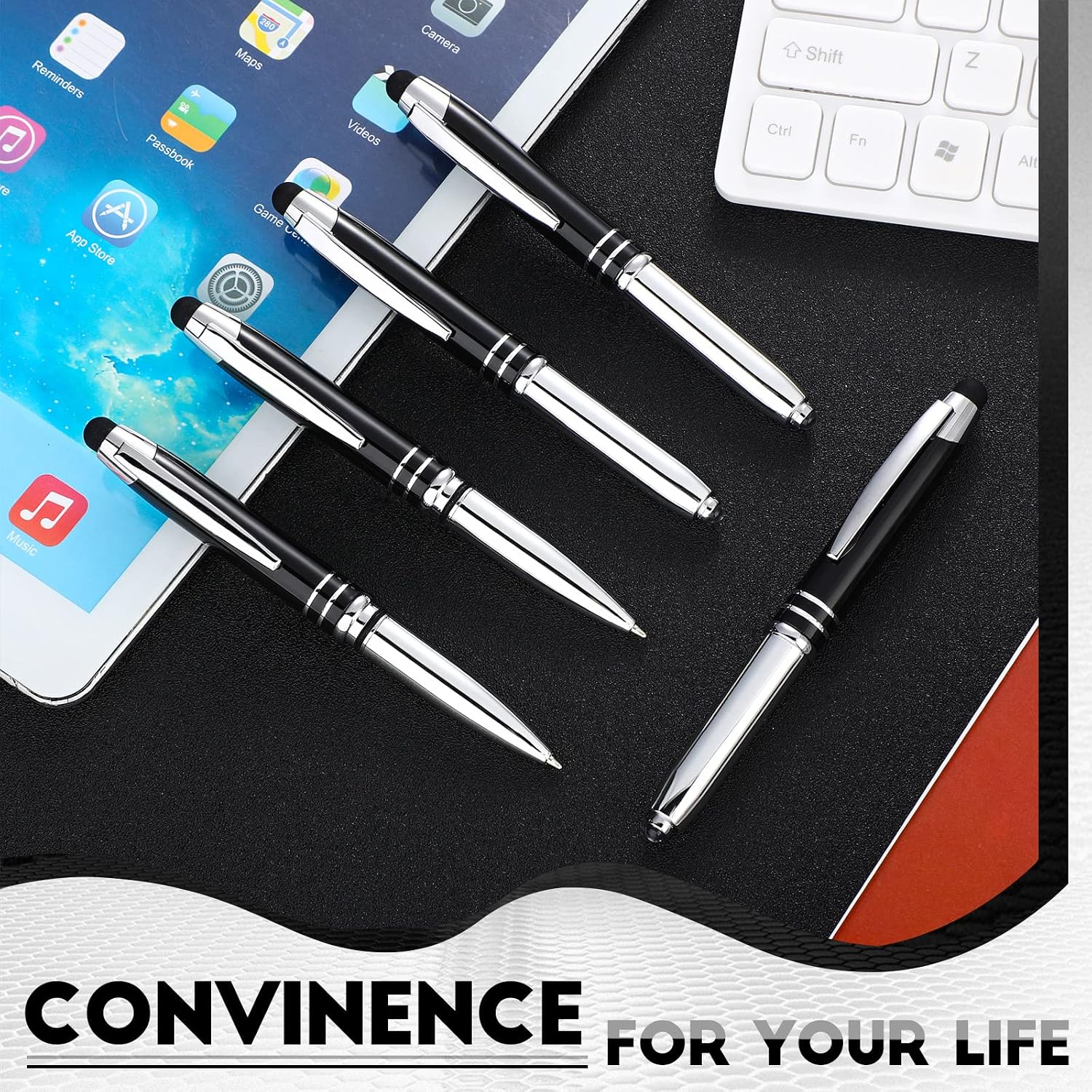 5 Pieces Stylus Pen for Touchscreen Devices Multi-Function Capacitive Pen with LED Flashlight Writing Pens with Ballpoint 3 in 1 Metallic Pens Invisible Ink Pen with Light (Black)