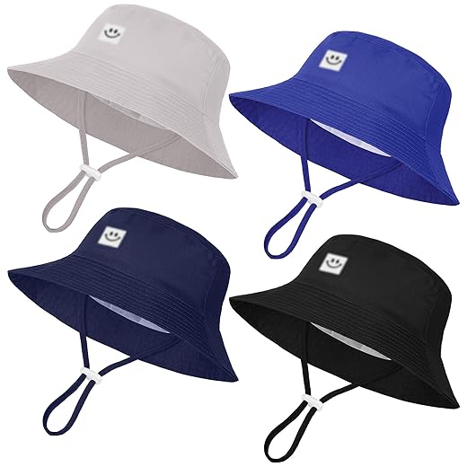 Cooraby Pacote com 4 chapéus de sol para bebês, aba larga, chapéu ajustável com proteção solar de verão para meninos e meninas