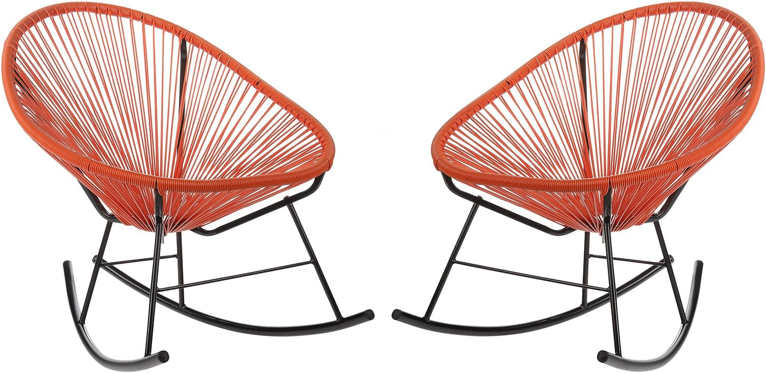 Joseph Allen Home Mid-Century Modern Acapulco Rocking Chair, Set of 2 Papasan Rockers, Orange