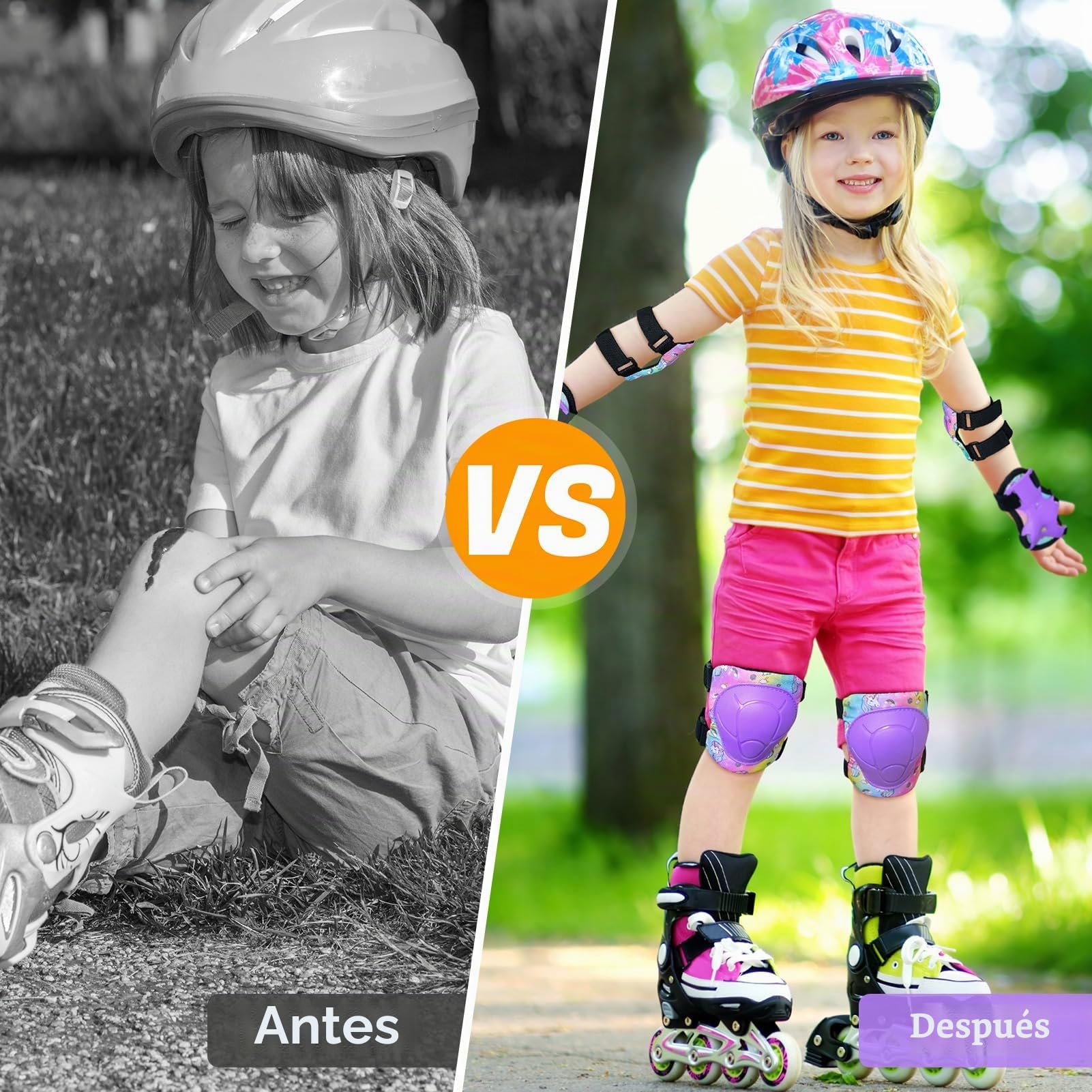 Protecciones Skate Niño Unicorn Castle 6 Piezas Rodilleras Coderas Muñequeras Patines Niña