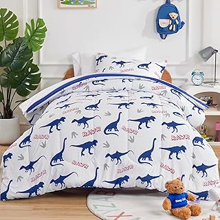 Kids Bedding Set for Boys, Dinosaur Pattern, Super Soft and Breathable, All Season Use Comforter Set, 7 Pieces (Dinosaur Footprints, Full/Queen)