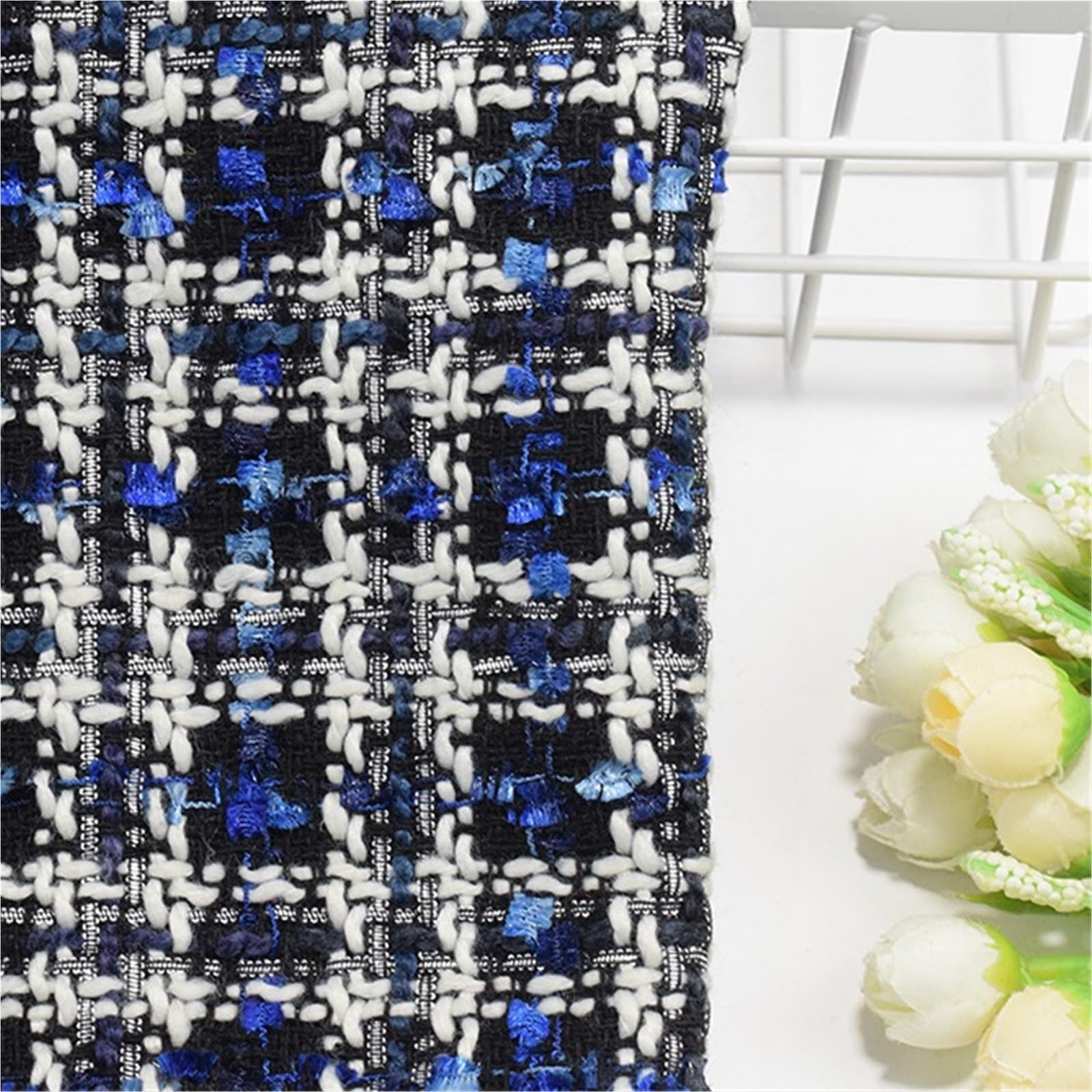 Tradycyjna tkanina tweedowa, Polyester Tweed Plaid Fabric Multicolor 90cm x 145cm DIY Sewing(Color 1)