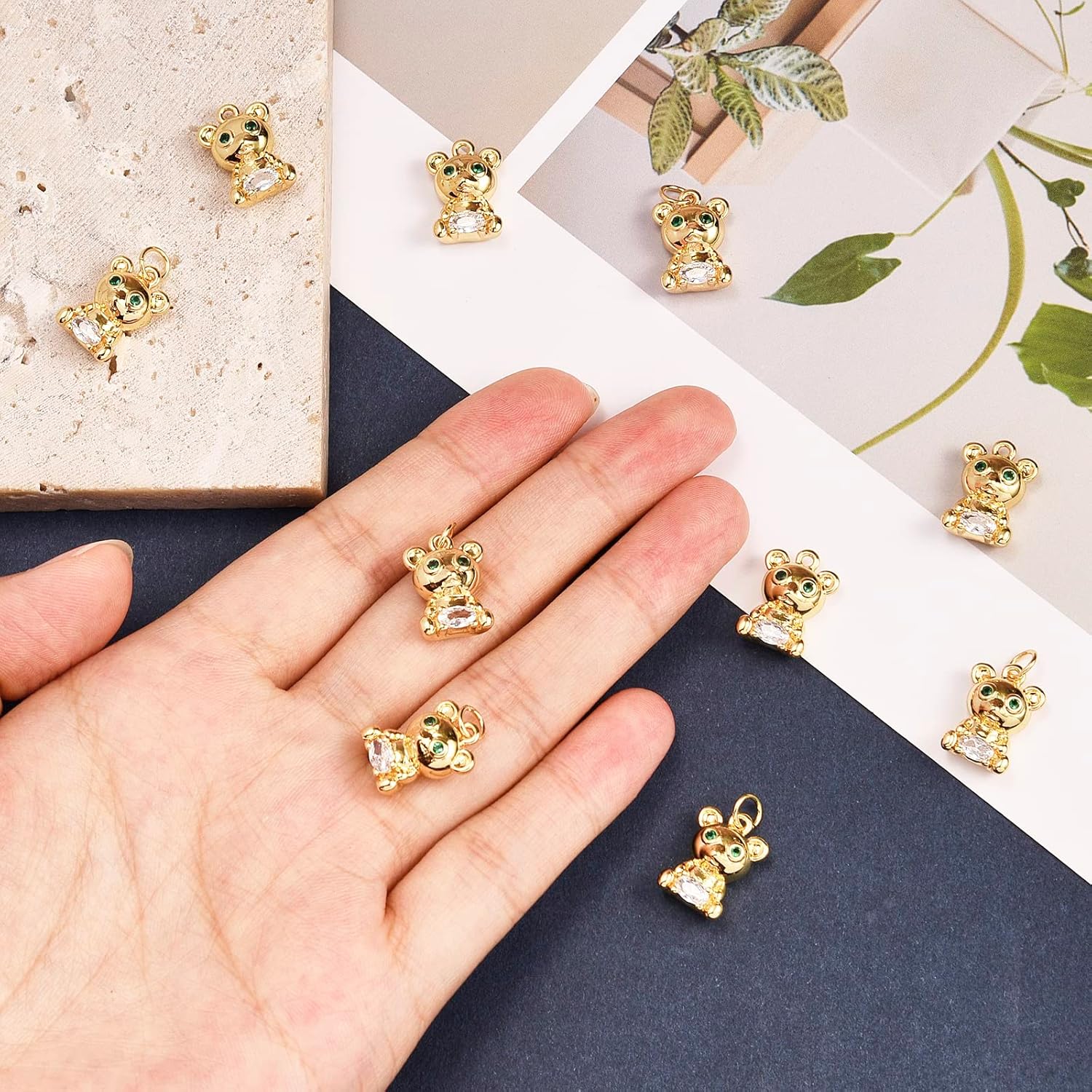 10 Pieces Bear Cubic Zirconia Pendants Brass Animal Charm Pendant Real 18K Gold Plated for Jewelry Necklace Bracelet Earring Making Craft - Image 2