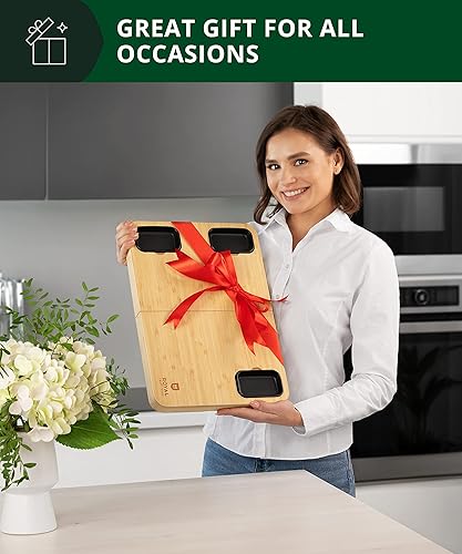 Miniatura 7 de ROYAL CRAFT WOOD Tablas de bambú extra grandes para charcutería – Juego de tablas de charcutería grande con 3 cuencos para salsa, 4 cuchillos