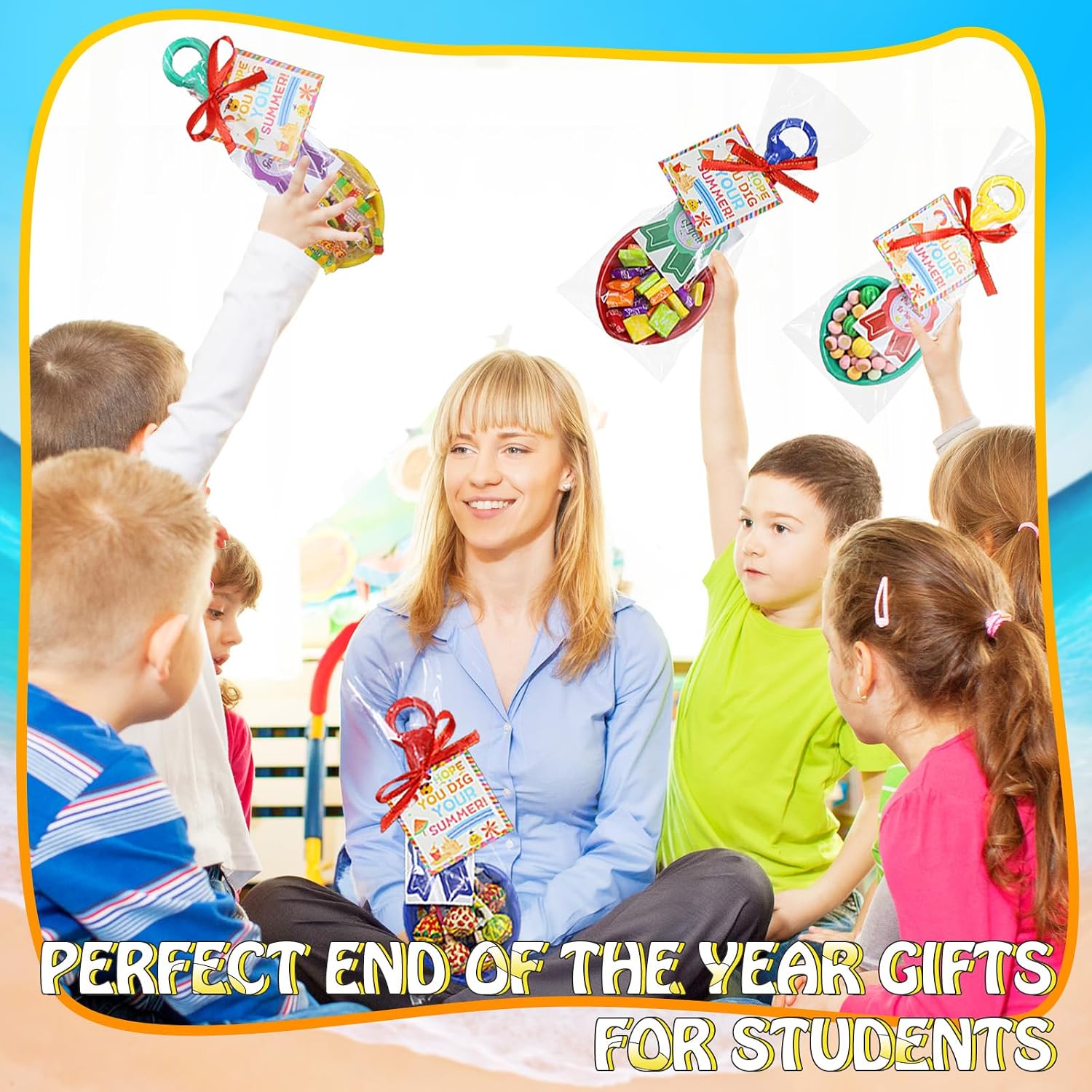 24 Set Graduation Gifts Shovel Set,End of the Year Gifts for Students Bulk,Preschool Graduation Gifts for Kids Bulk Includes Beach Shovels, Gift Bags, Cards, Award Stickers & Ribbons