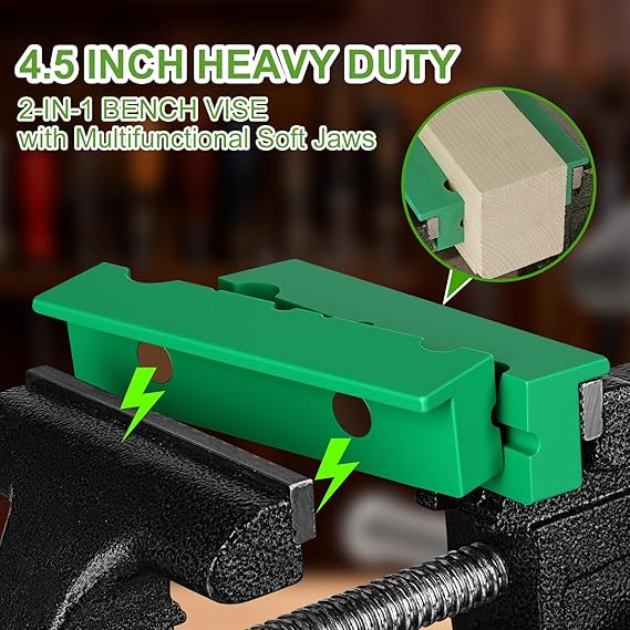 Bench Vise Table Heavy Duty Clamp Vise, 4.5 Inch Vice for Workbench, Bench-Table Vice Clamp with Green Jaw, Home Vise, Swivel Base Bench for Woodworking