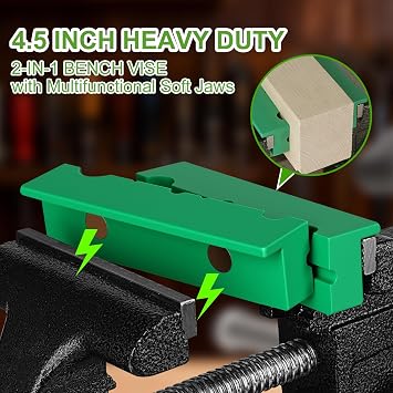 Bench Vise Table Heavy Duty Clamp Vise, 4.5 Inch Vice for Workbench, Bench-Table Vice Clamp with Green Jaw, Home Vise, Swivel Base Bench for Woodworking