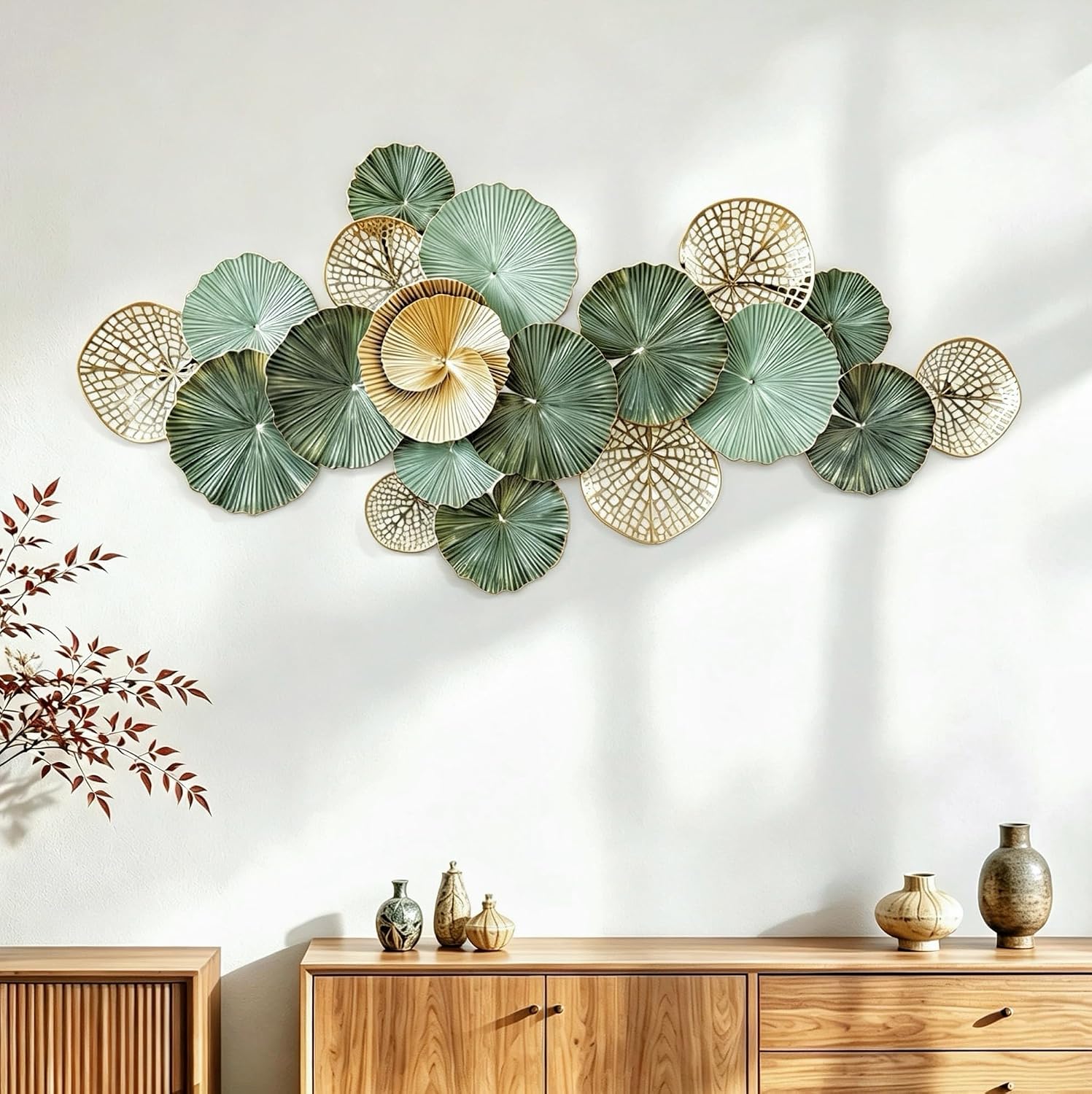 Roivikis Large Metal Wall Art Decor, 3D Abstract Lotus Leaves Wall Handcrafted Modern Decoration for Indoor Outdoor for Living Room, Bedroom, Entryway 52" x 24"