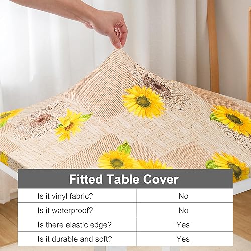 Miniatura 4 de eeivs Mantel cuadrado de girasol ajustable de elastano con borde elástico, mantel a cuadros, para comedor, hogar, cocina, 34 x 34 pulgadas