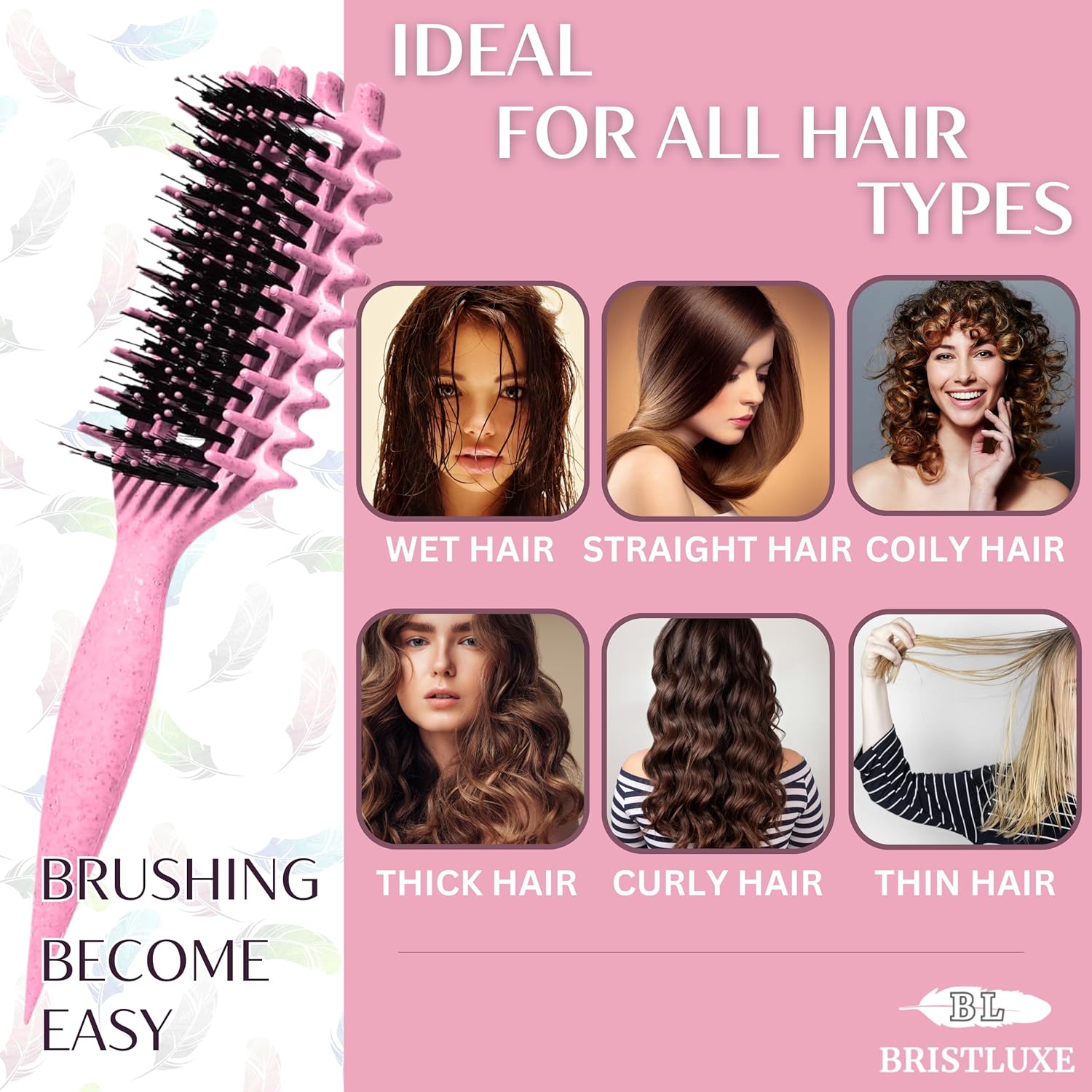 カール定義ブラシ、イノシシ毛付き究極の通気ヘアブラシ、ユニスタイリングともつれ解き、シェイプと定義カールブラシは引っ張りを減らし、す