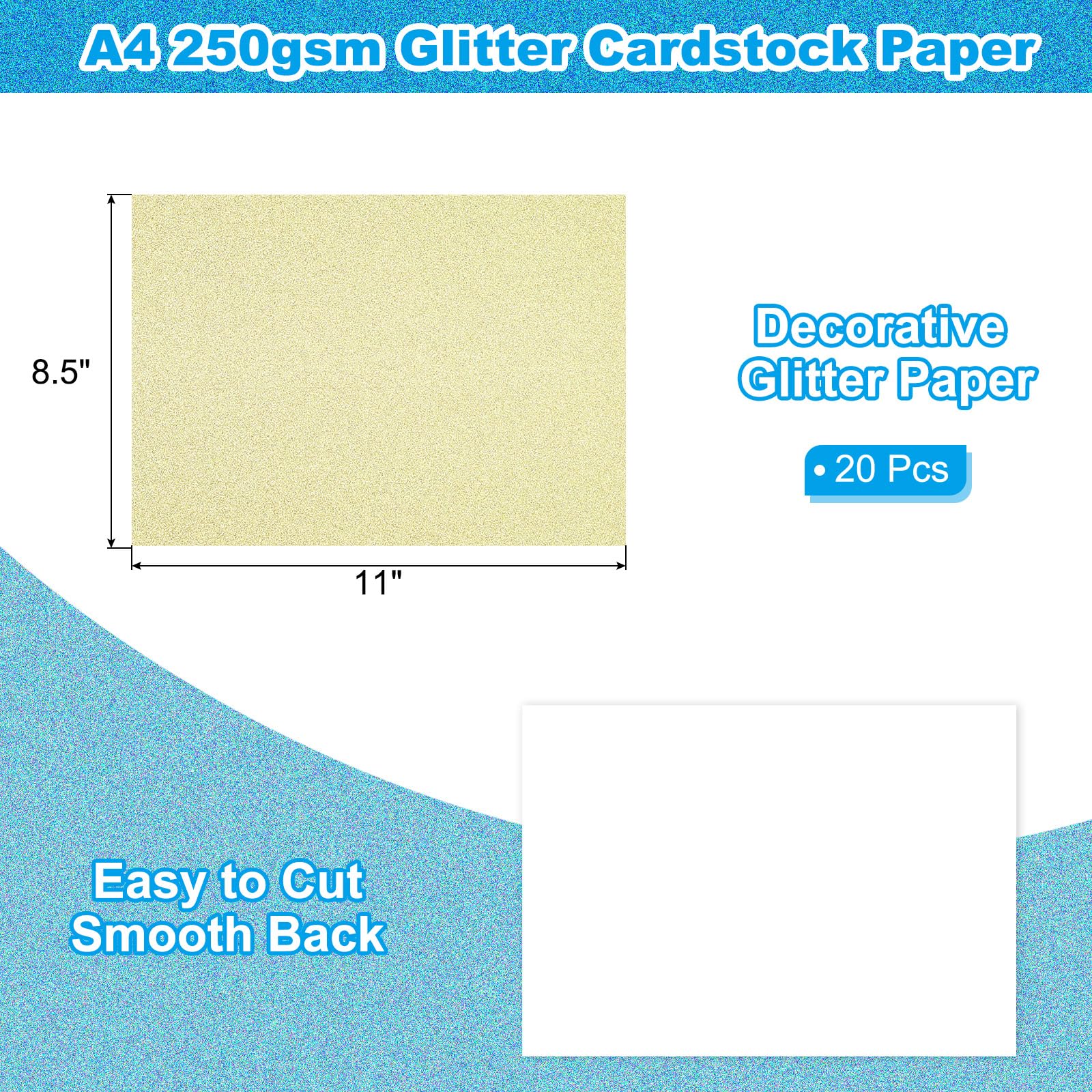 PATIKIL 20 Sheets Light Gold Glitter Cardstock 8.5 x 11 in - Image 2