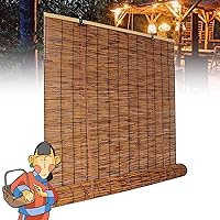 Vista 13 de Persianas de bambú enrollables para exteriores, persianas retro con elevador, para privacidad en interiores y exteriores, 59 x 63 pulgadas