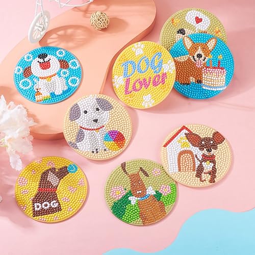 Miniatura 8 de PandaHall Kit de arte de posavasos de pintura de diamante de girasol 5D, 8 piezas, patrón de flores, mandala de taladro completo, base de corcho con