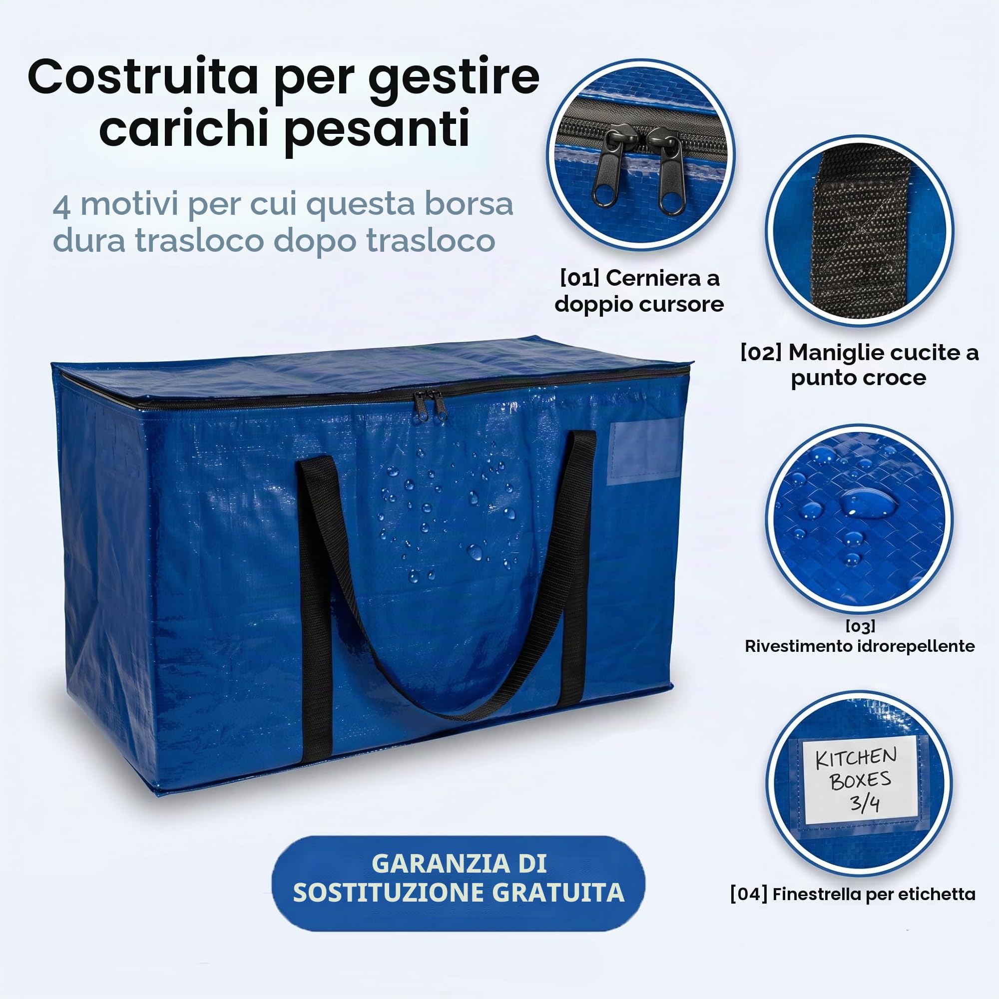 ClearSpace sacchetti resistenti per trasloco e riporre oggetti, grandi scatole con cinghie, cerniere e manici, ideali per trasloco, dormitorio universitario, viaggi, campeggio