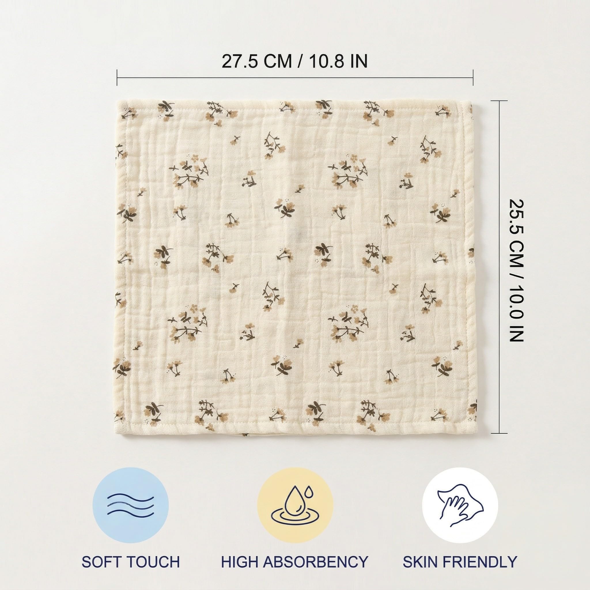 Bavaglini Bimbo 100% Cotone Morbidi, Asciugamani Neonato 25,5×27,5 cm Stampa Fiori