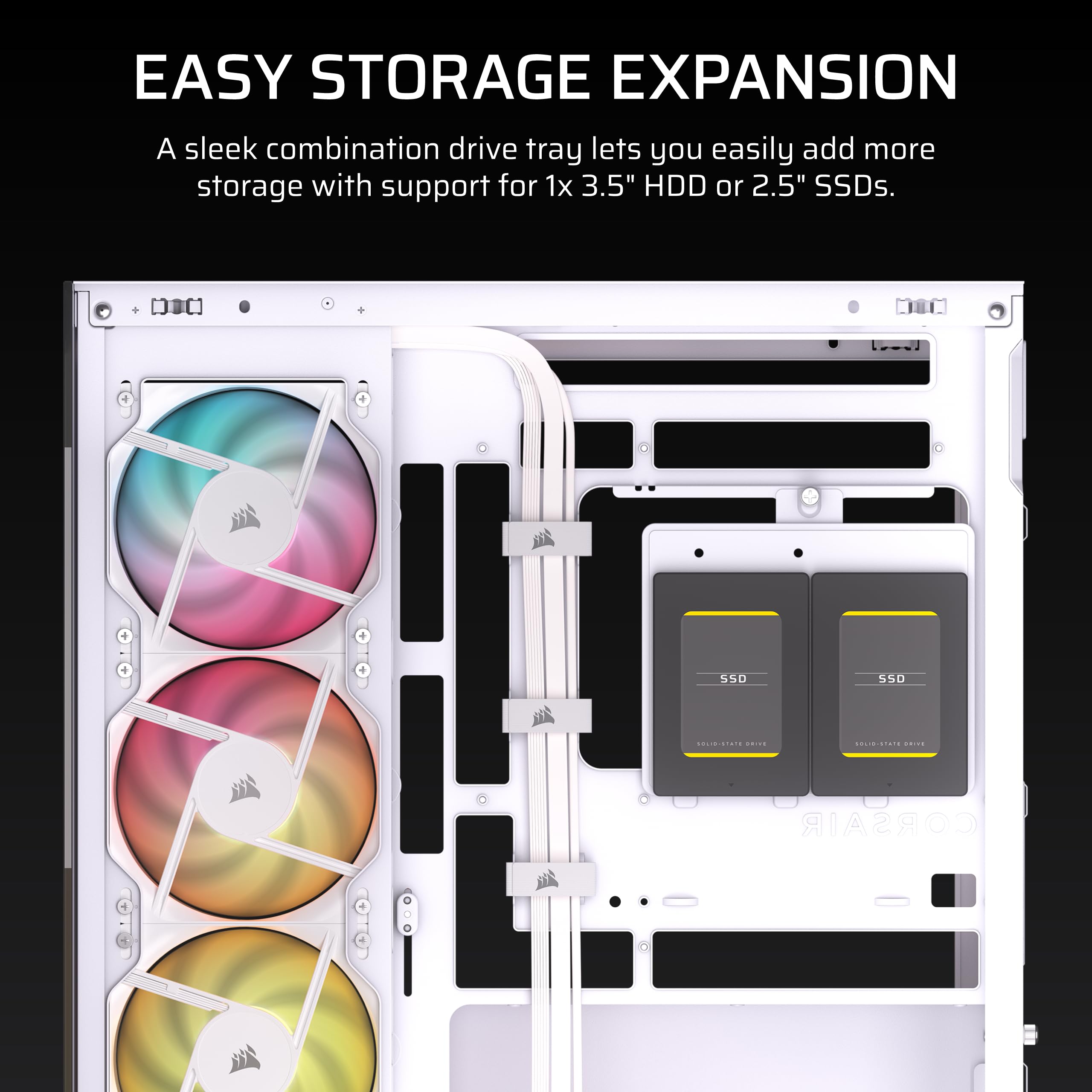 CORSAIR Panoramiczne etui 2800X RS ARGB Micro-ATX PC – w zestawie 3 wentylatory, modułowa personalizacja, ochrona przed opadaniem GPU, kompatybilna z płytą główną z odwrotnym połączeniem, biała
